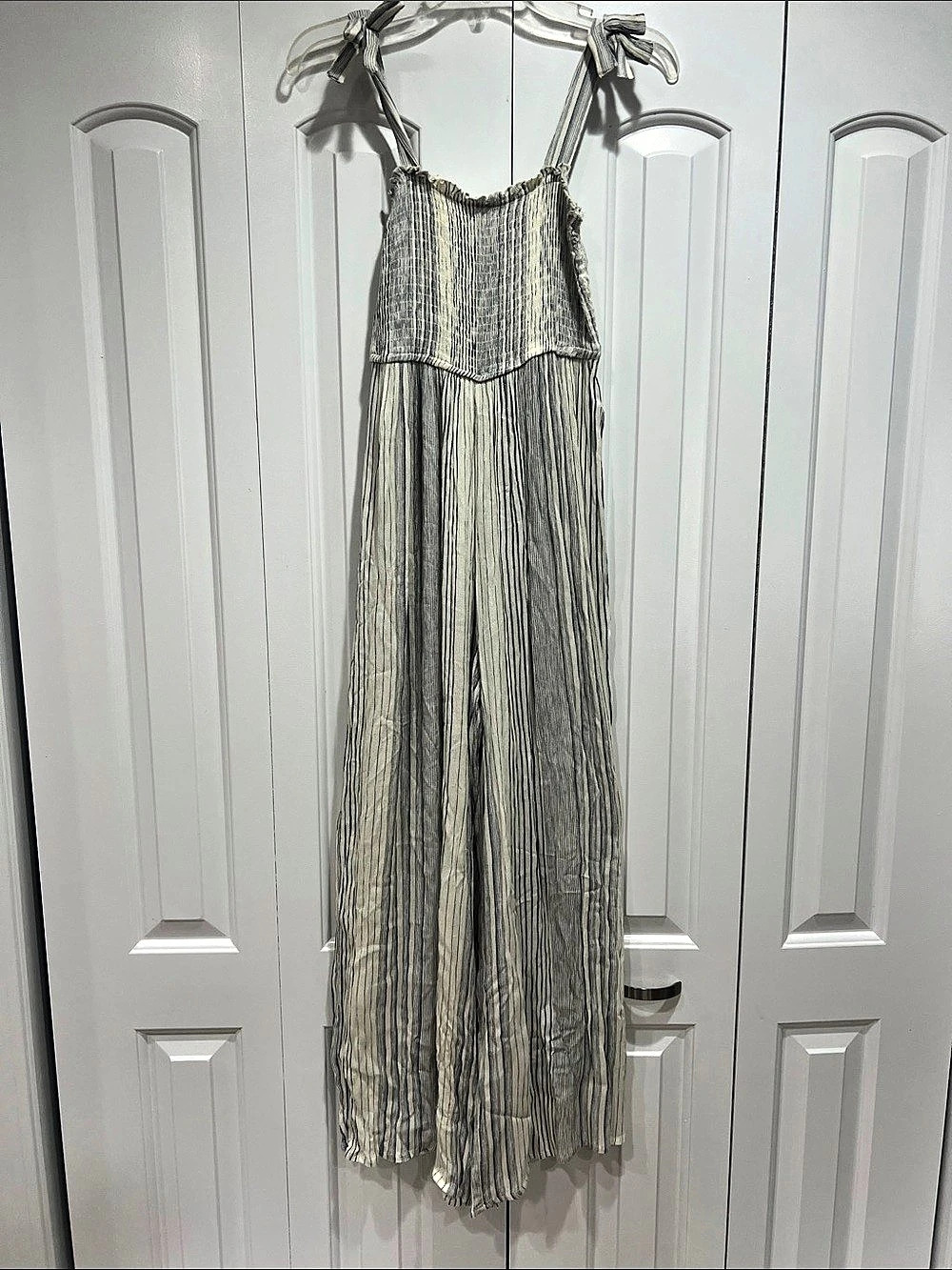 Japna Striped One Piece Jumpsuit in White & Blue Size Medium